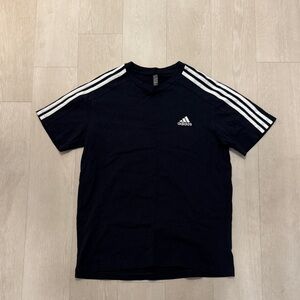adidas Navy Short Sleeve Tee with White Three-Stripes